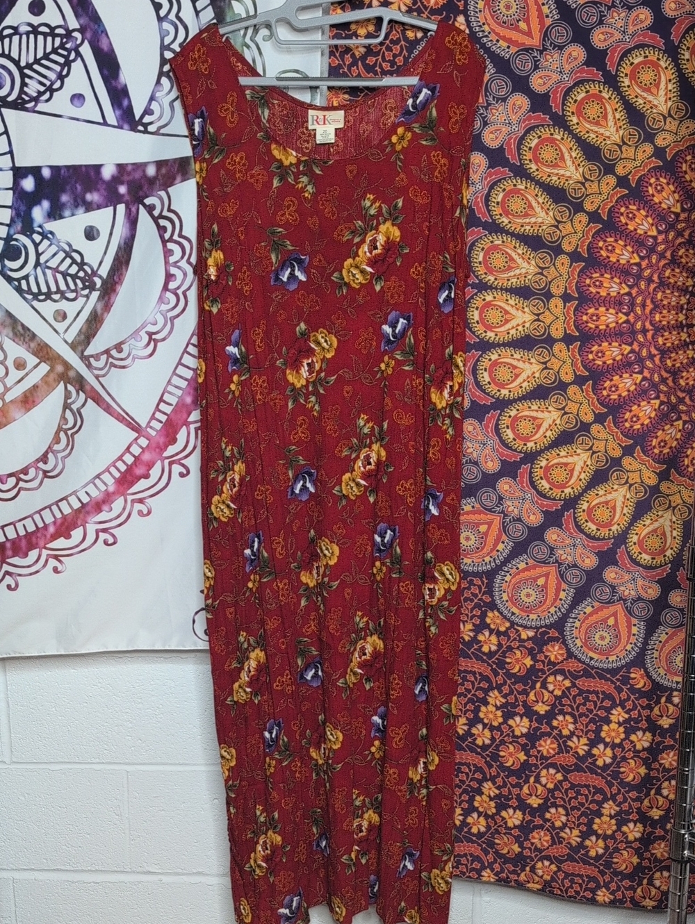 Vintage 1990's R&K Originals Crinkle Rayon  Floral Dress